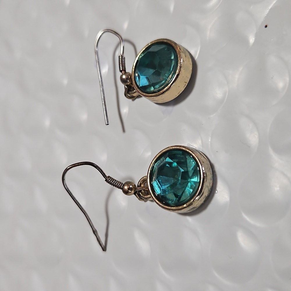 Women Fashion Jewelry Earrings Green Stone‎ Silver Dangle